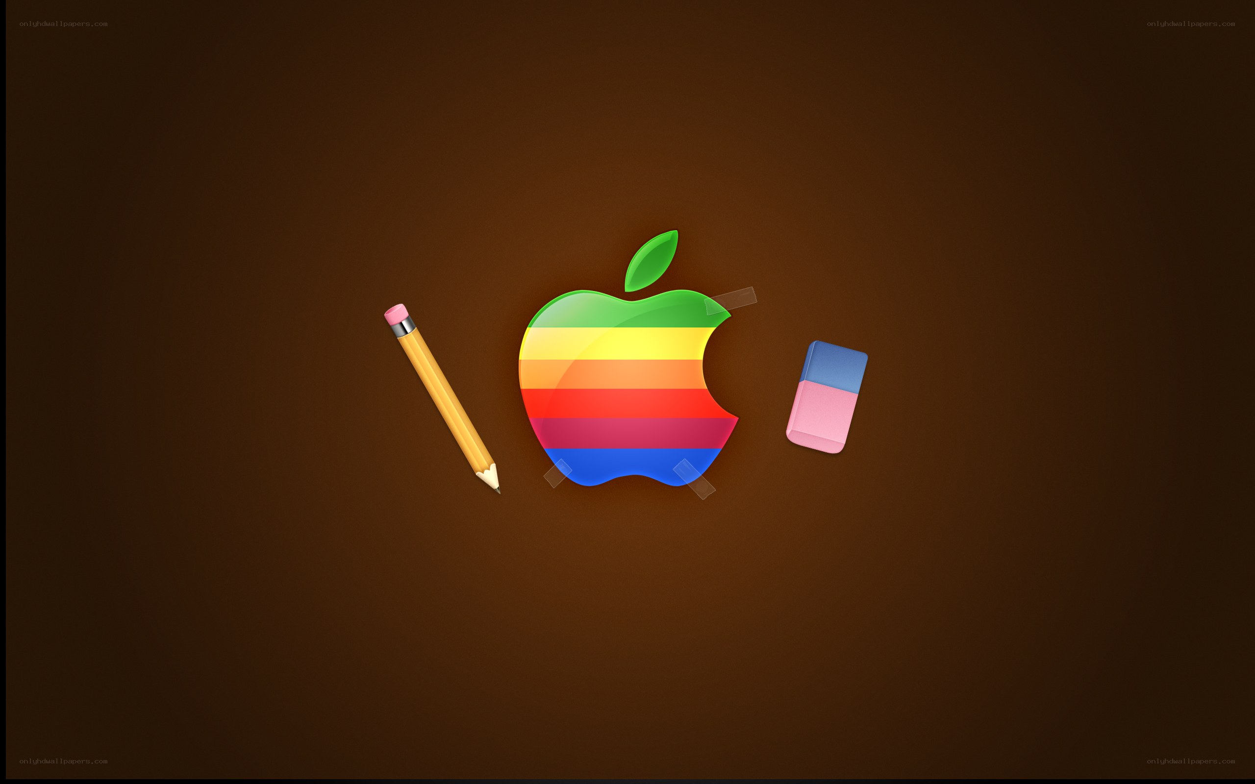 Rainbow Apple logo with pencil and eraser