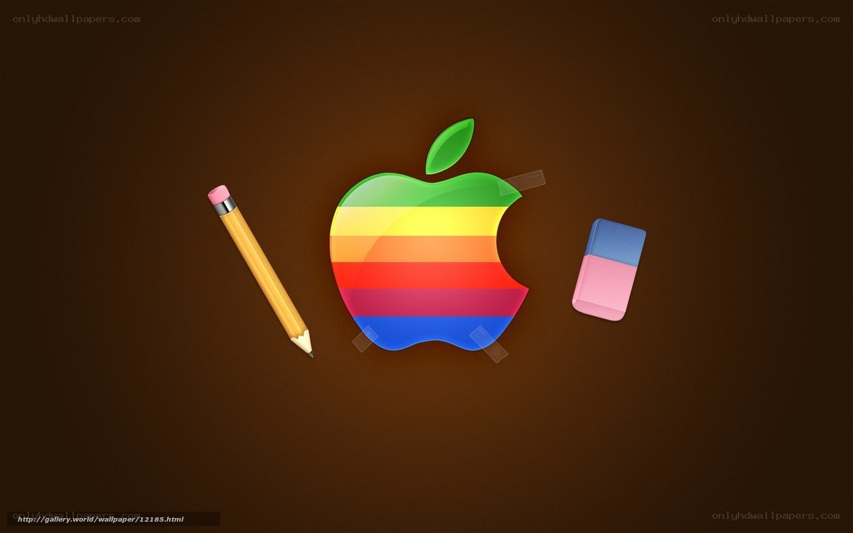 Rainbow Apple logo with pencil and eraser