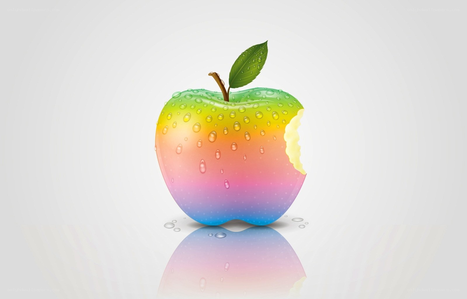 rainbow apple with bite