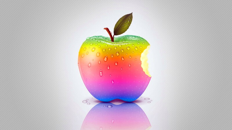 Rainbow Apple with Bite — Clean