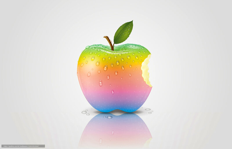 Rainbow Apple with Bite — Green, Clean, Digital Art, Leaf