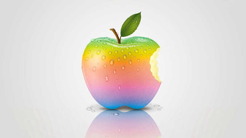 Rainbow Apple with Bite — Green, Clean, Digital Art