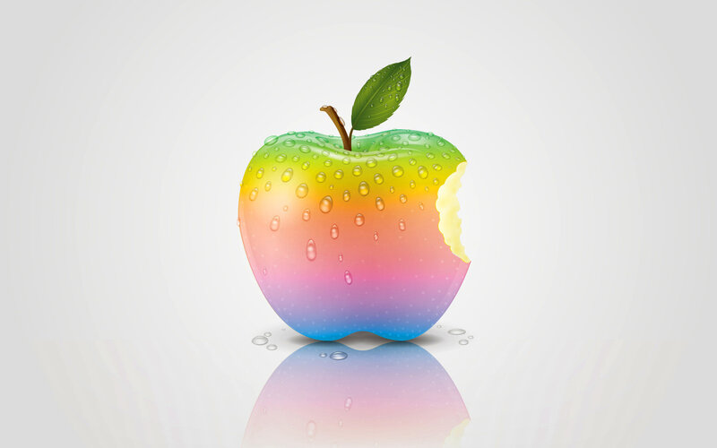Rainbow Apple with Bite — Green, Clean