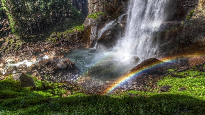 Rainbow at Waterfall — Green, Serene