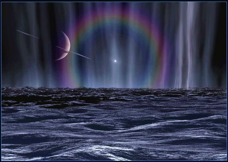 Rainbow aurora on alien world