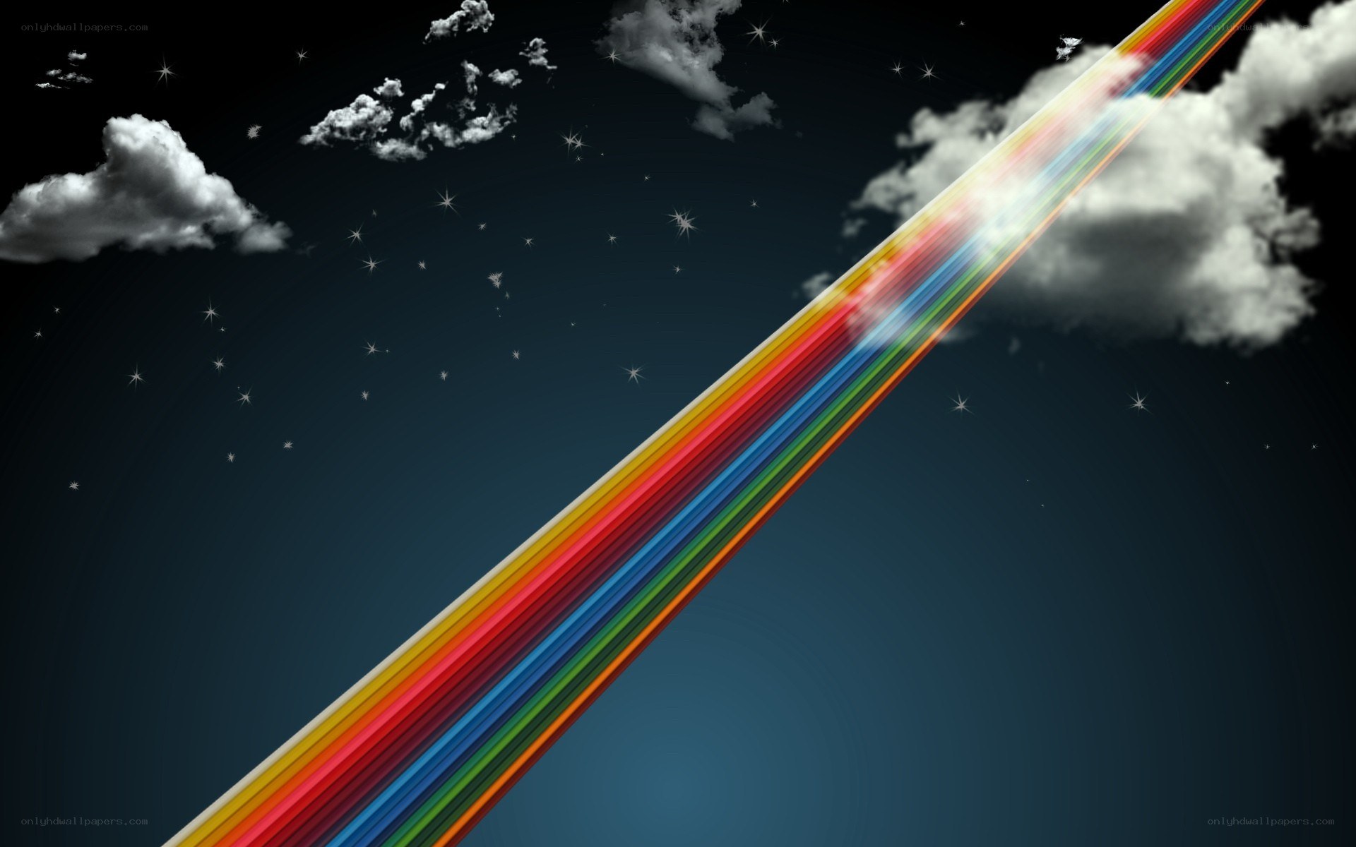 Rainbow beam in the night sky