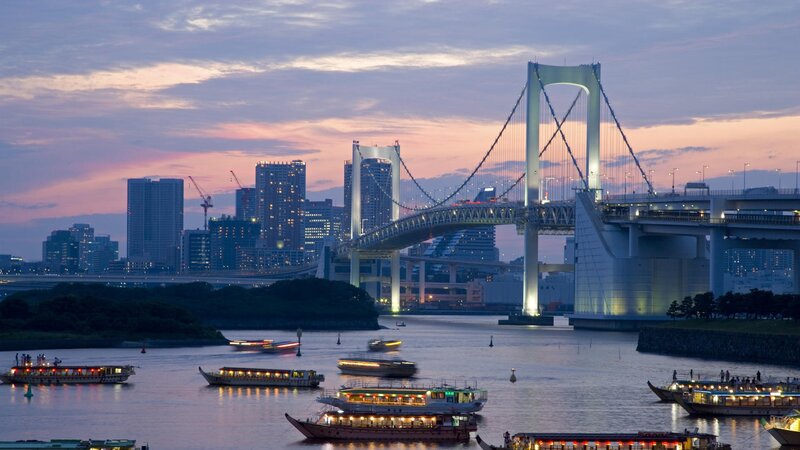 Rainbow Bridge at dusk in Tokyo
