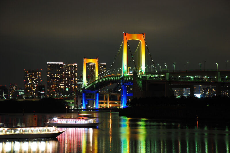 Rainbow Bridge at Night — Black, Dramatic