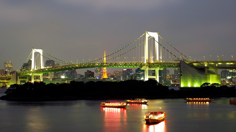 Rainbow Bridge at Night — Green, Serene