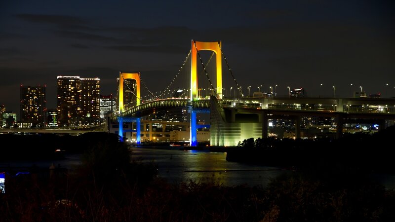 Rainbow Bridge at Night — Yellow, Dramatic