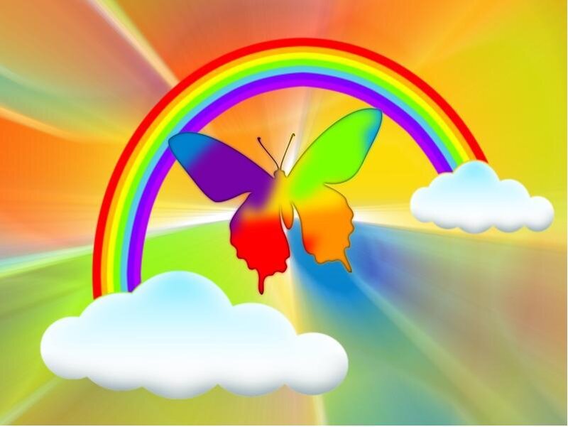 Rainbow butterfly in sky