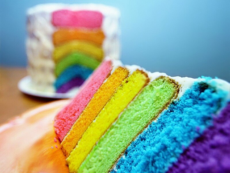 Rainbow cake slice