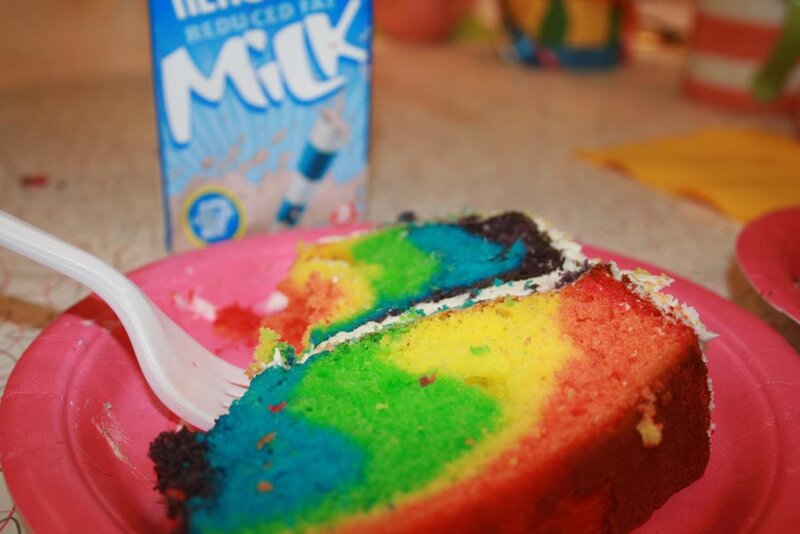 Rainbow cake slice on plate