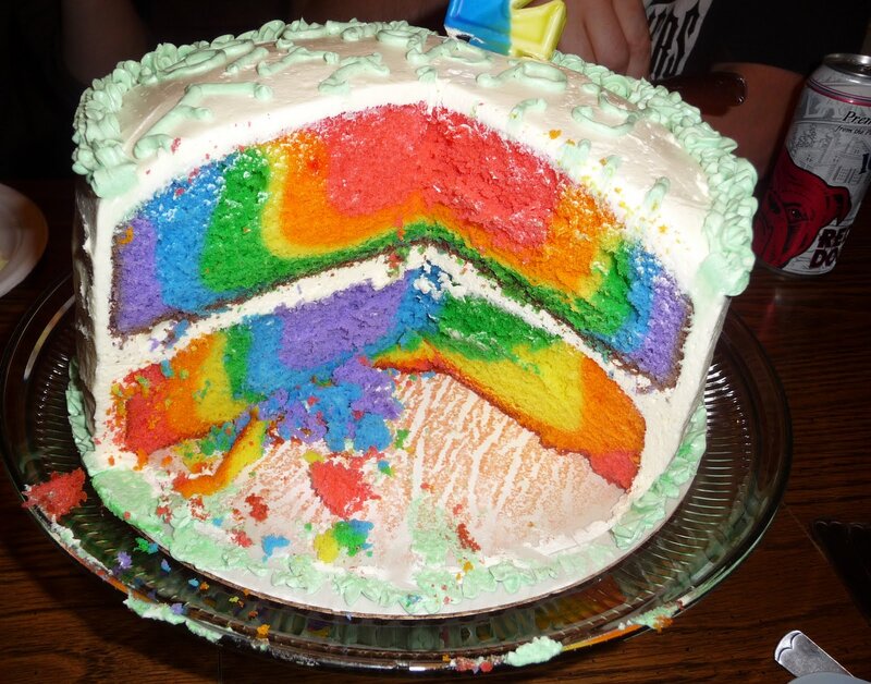 Rainbow Cake with Slice Removed