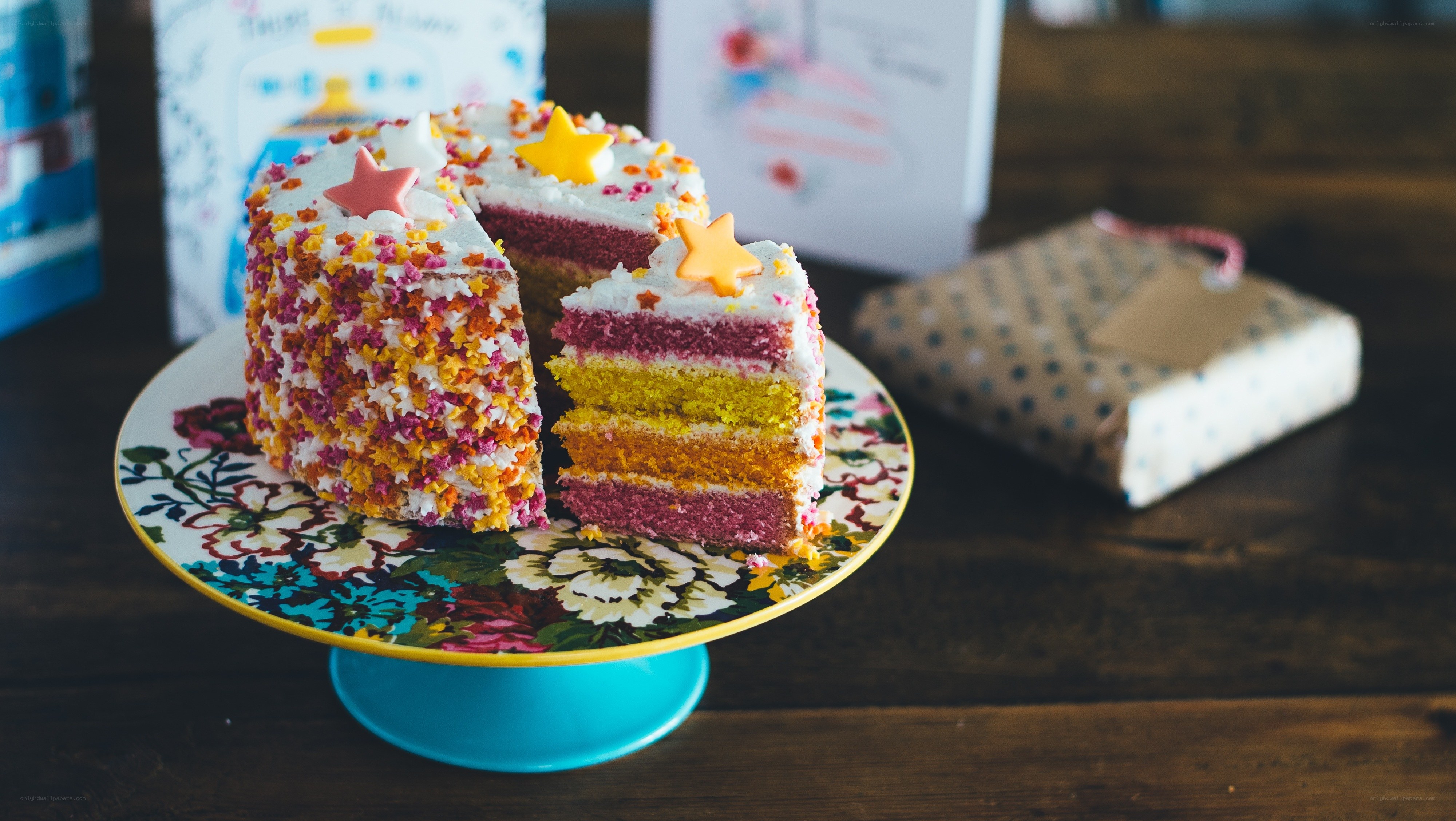 Rainbow cake with star decorations