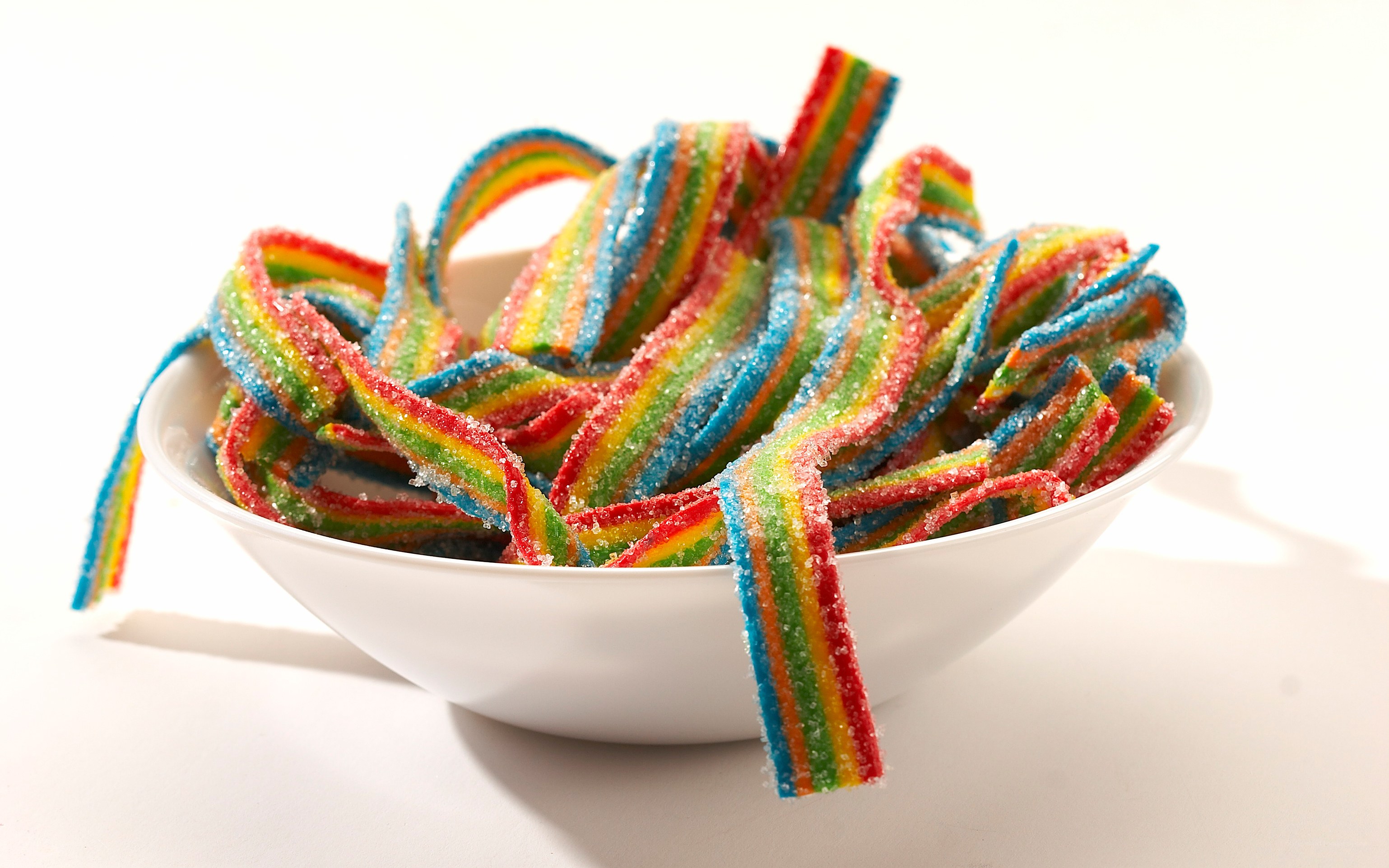 Rainbow candy strips in a bowl