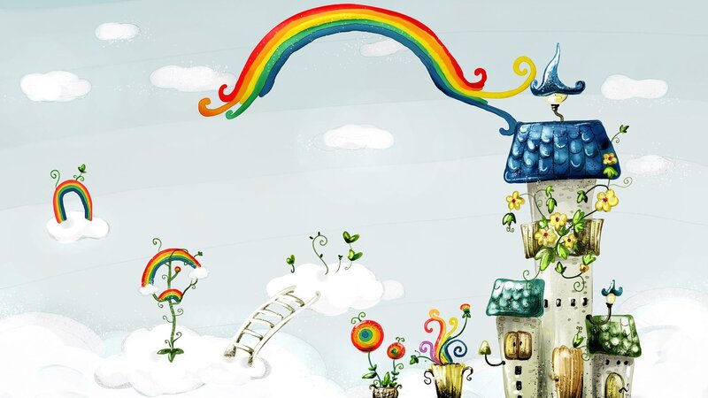 rainbow castle in the clouds