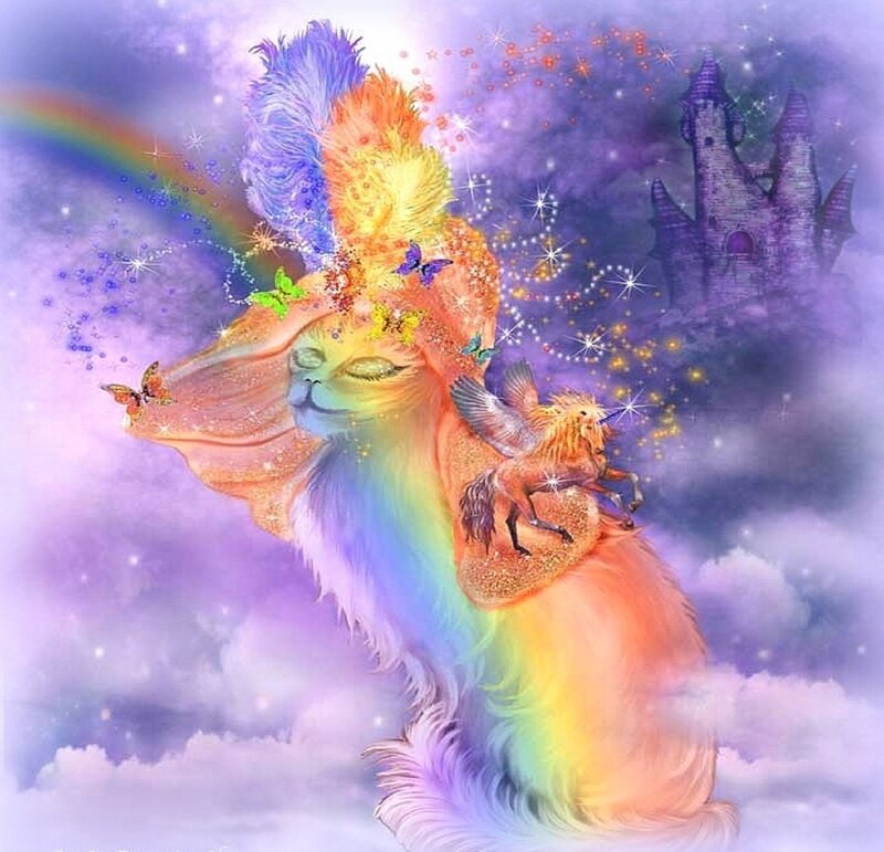Rainbow Cat with Unicorn