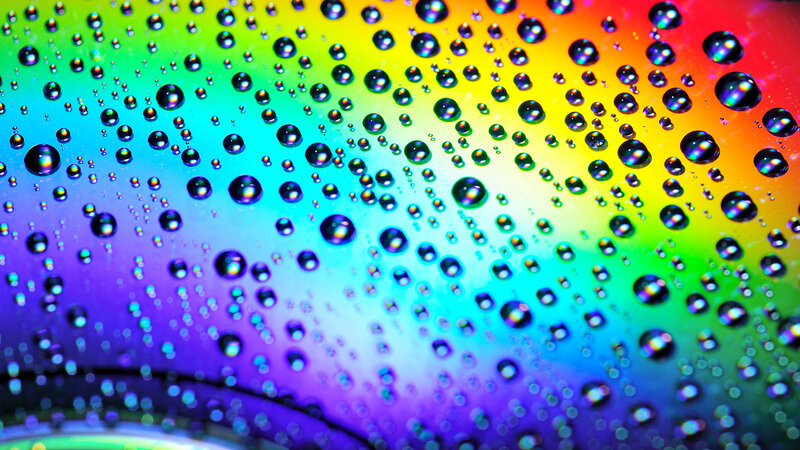 rainbow CD with water droplets