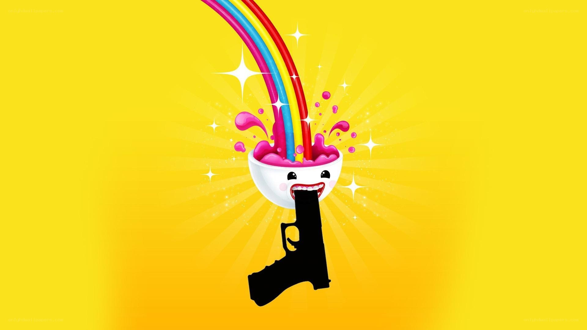 Rainbow cereal bowl with gun