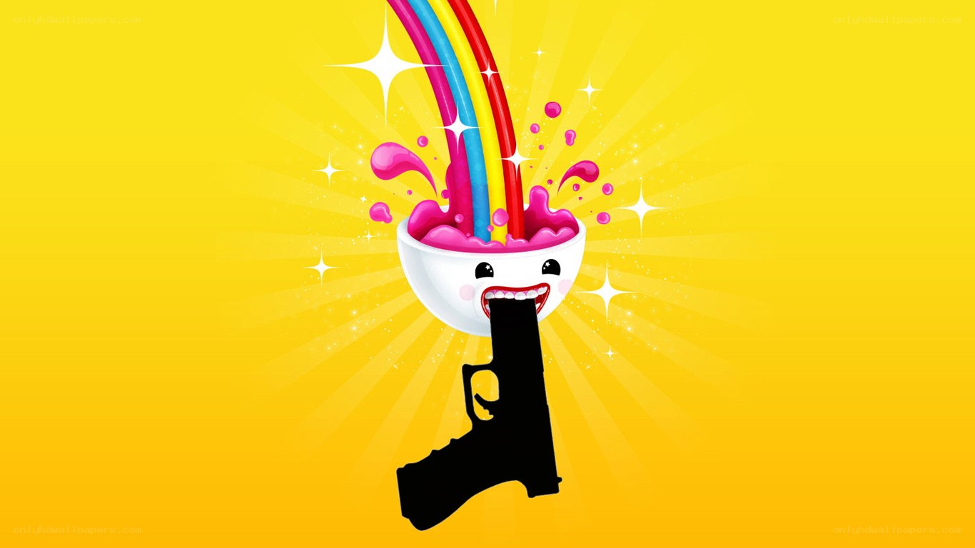 Rainbow cereal bowl with gun