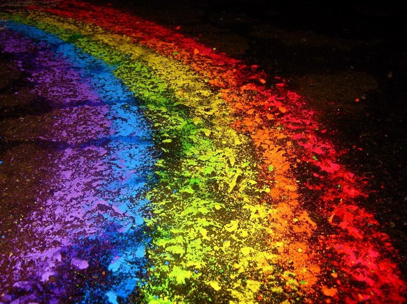 rainbow chalk drawing on pavement