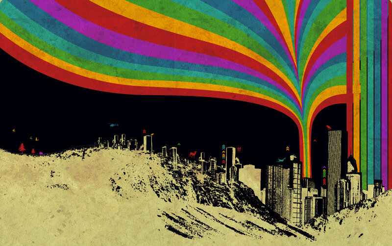 Rainbow cityscape art