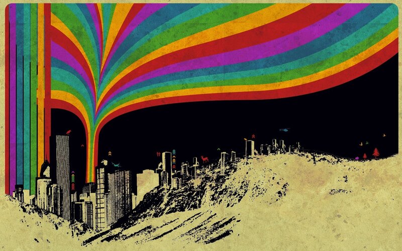 rainbow cityscape art