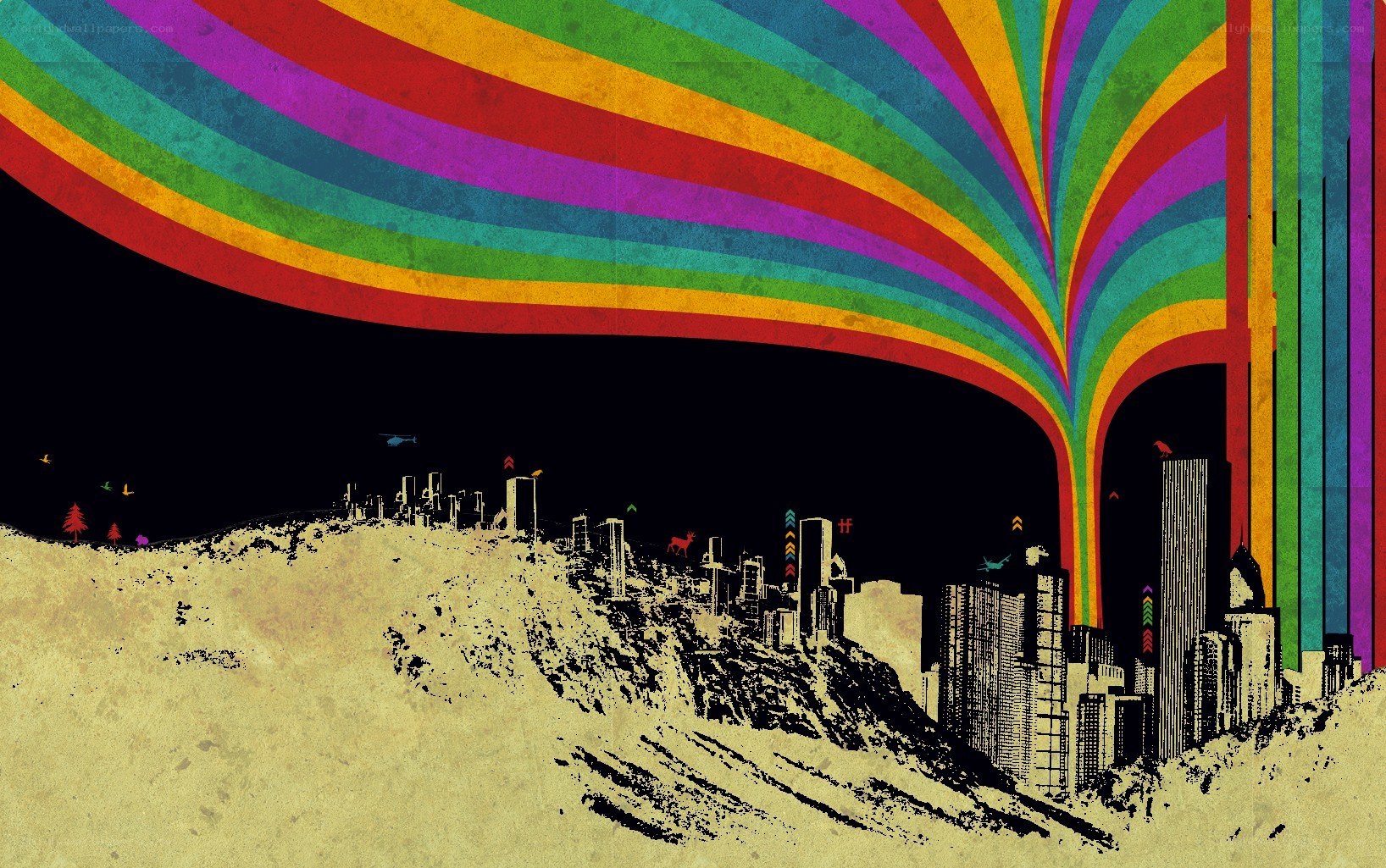 rainbow cityscape art