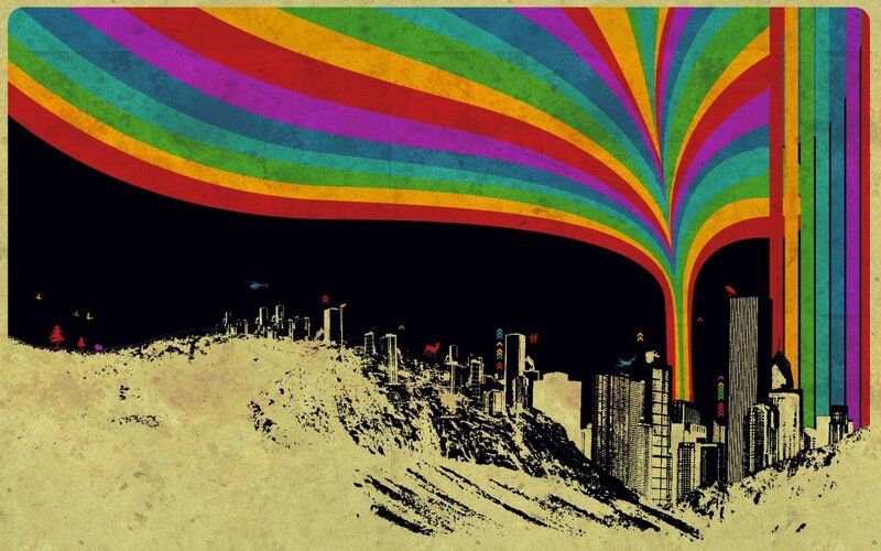 rainbow cityscape art