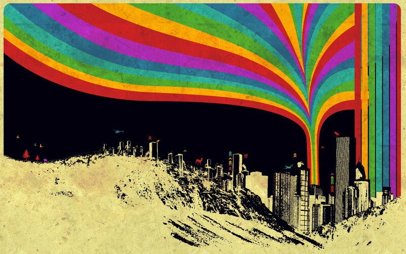 rainbow cityscape art