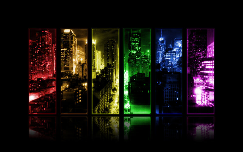 rainbow cityscape collage