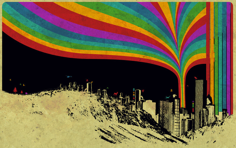 rainbow cityscape illustration