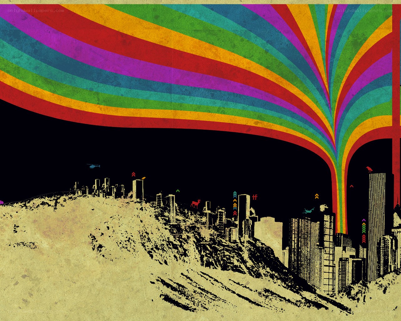 rainbow cityscape illustration