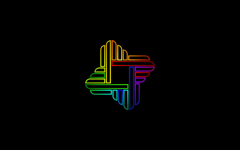 rainbow-colored abstract logo