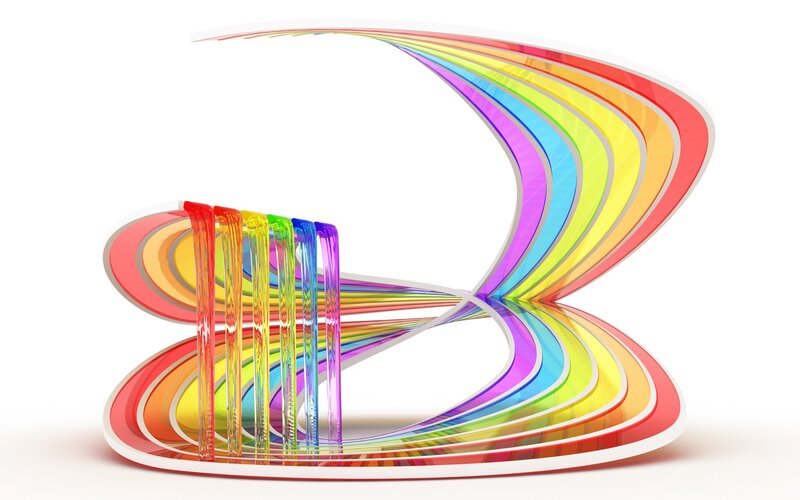 Rainbow-colored abstract sculpture