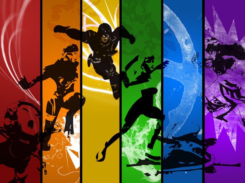 rainbow-colored action silhouettes