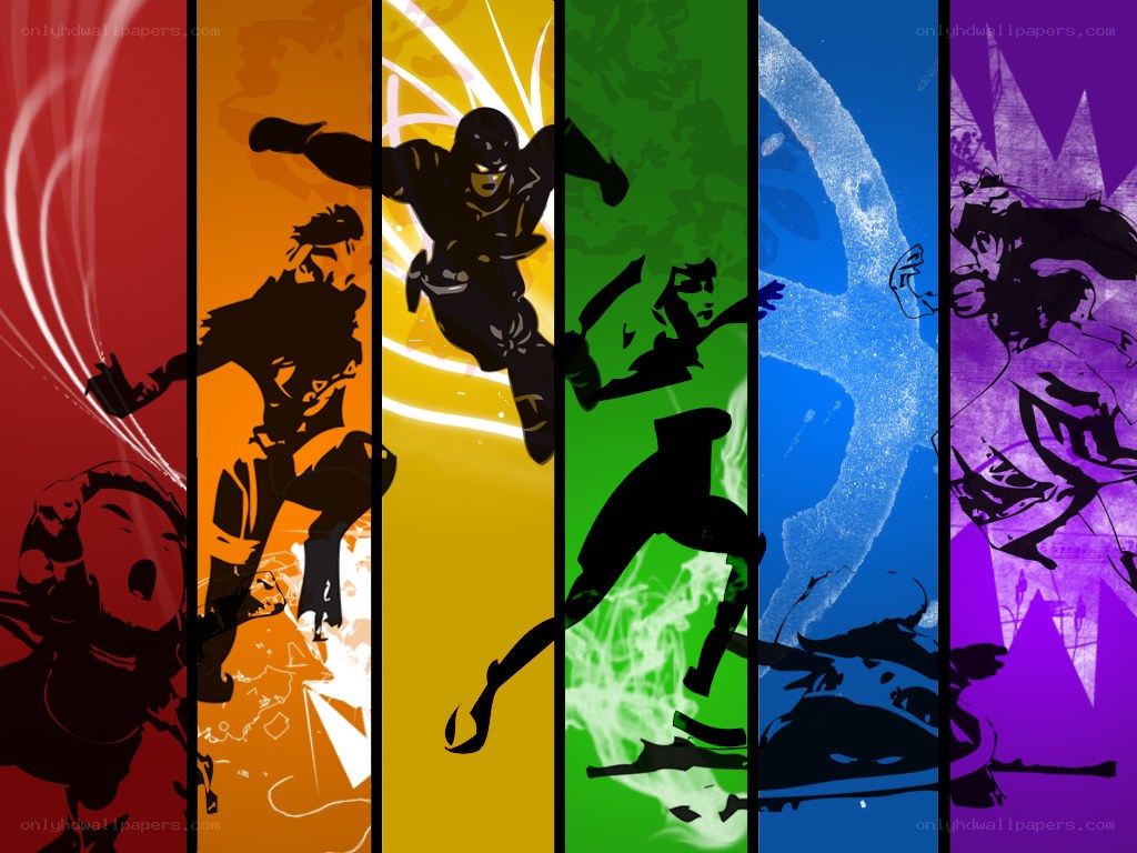 rainbow-colored action silhouettes