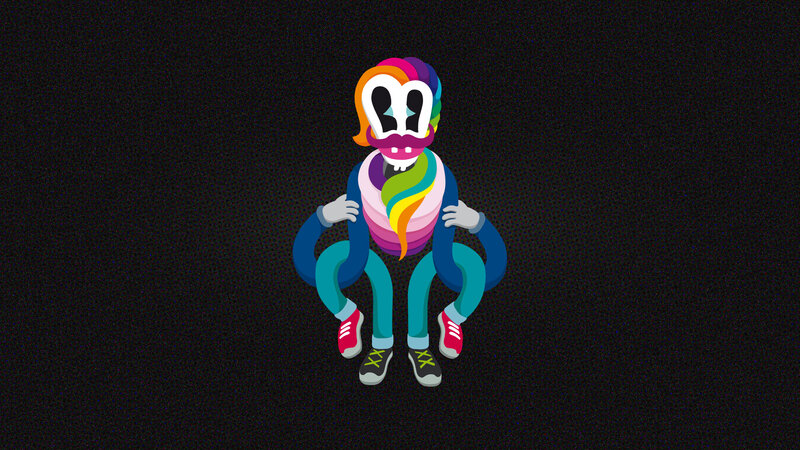 Rainbow-colored Character — Black, Playful