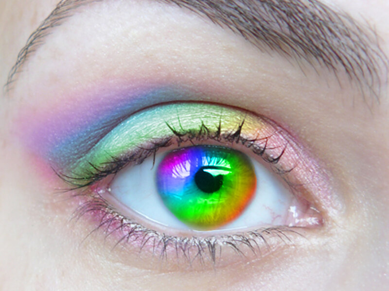 rainbow-colored eye close-up