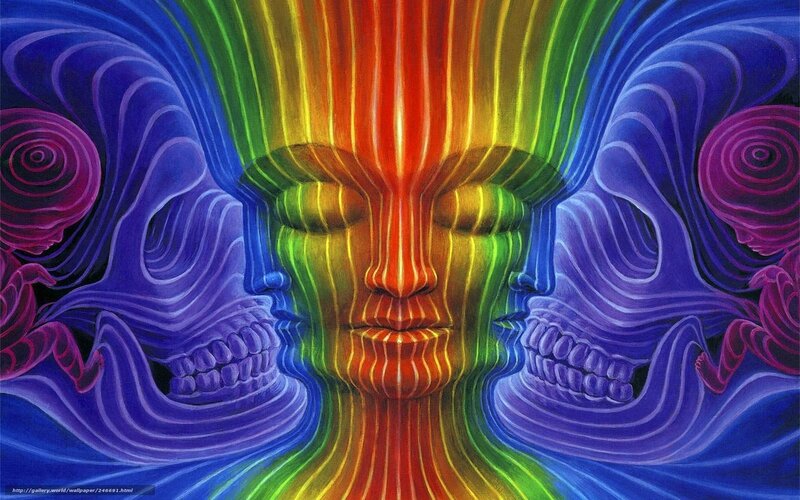 Rainbow-colored Face and Skulls