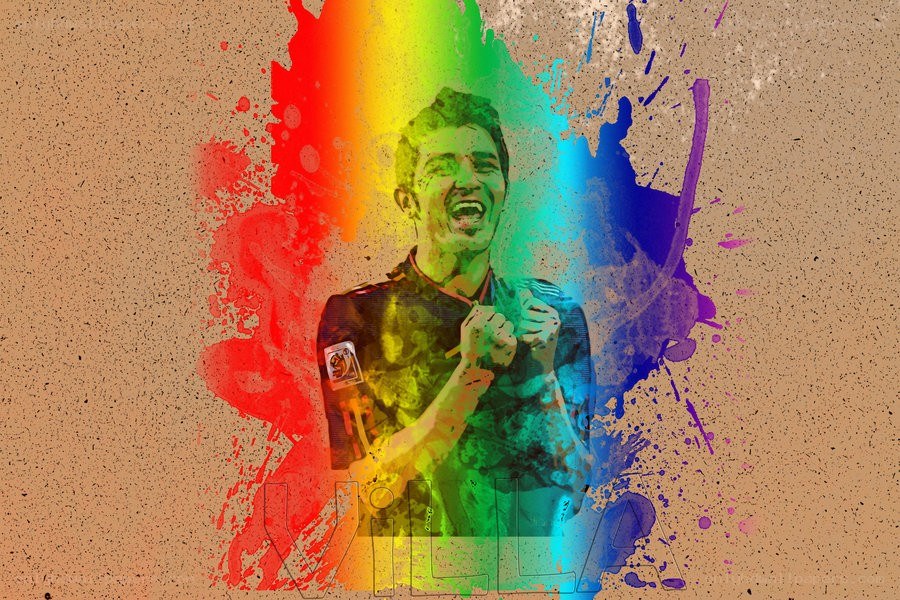 rainbow-colored football player