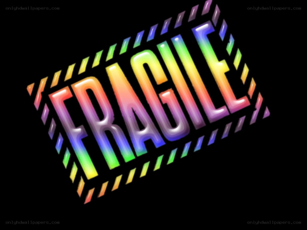 rainbow-colored fragile label