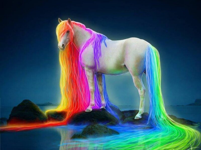 Rainbow-colored Horse — White