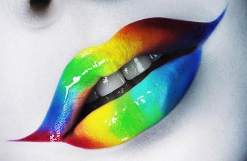 Rainbow-colored lips