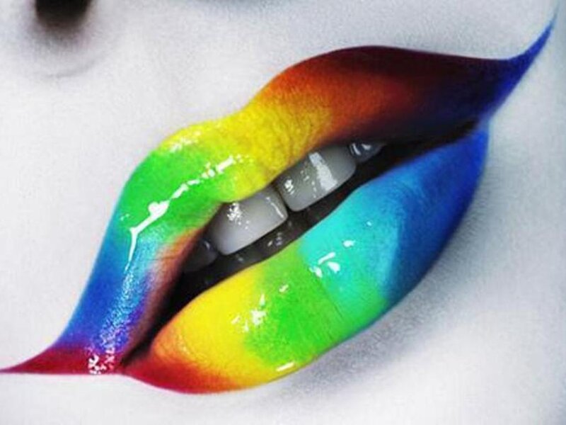 Rainbow-colored Lips — Red, Vibrant, Photograph, Teeth, Makeup