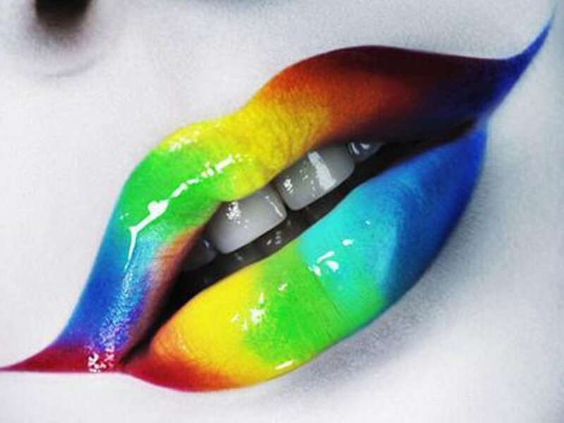 Rainbow-colored Lips — Red, Vibrant, Photograph, Teeth, Makeup, Yellow