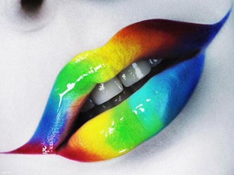Rainbow-colored Lips — Red, Vibrant, Photograph