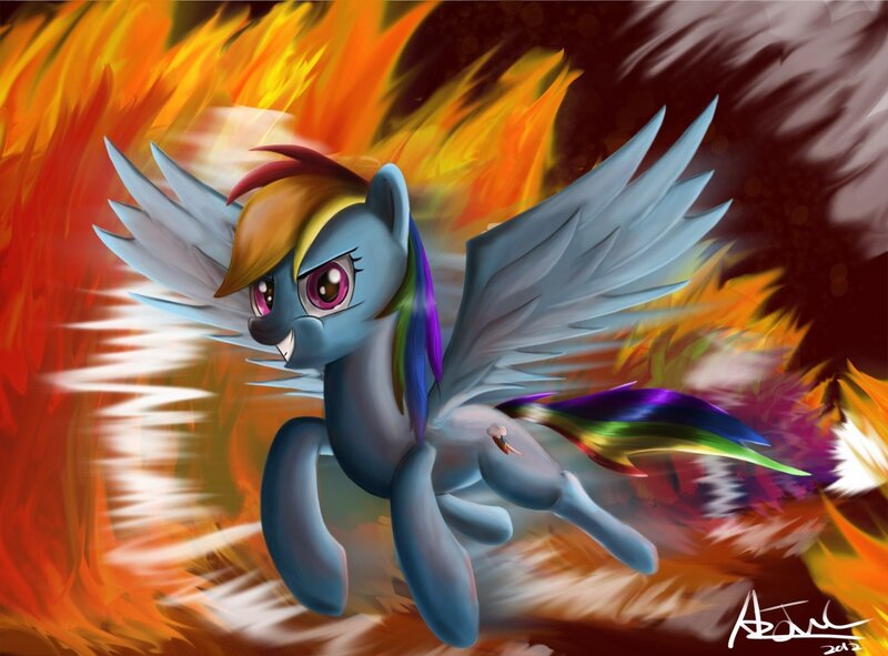 Rainbow-colored Pegasus — Blue, Dramatic, Digital Art