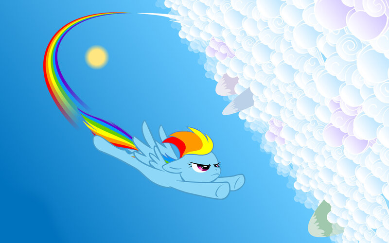 Rainbow-colored Pegasus — Blue, Dynamic, Afternoon